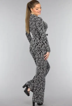 Stretch Jumpsuit met Zilveren Zigzag Glitters