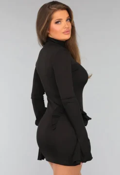 Stretch Jurkje met Flared Mouwen en Ruffles