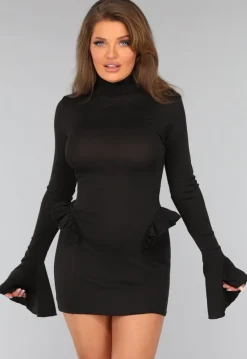 Stretch Jurkje met Flared Mouwen en Ruffles