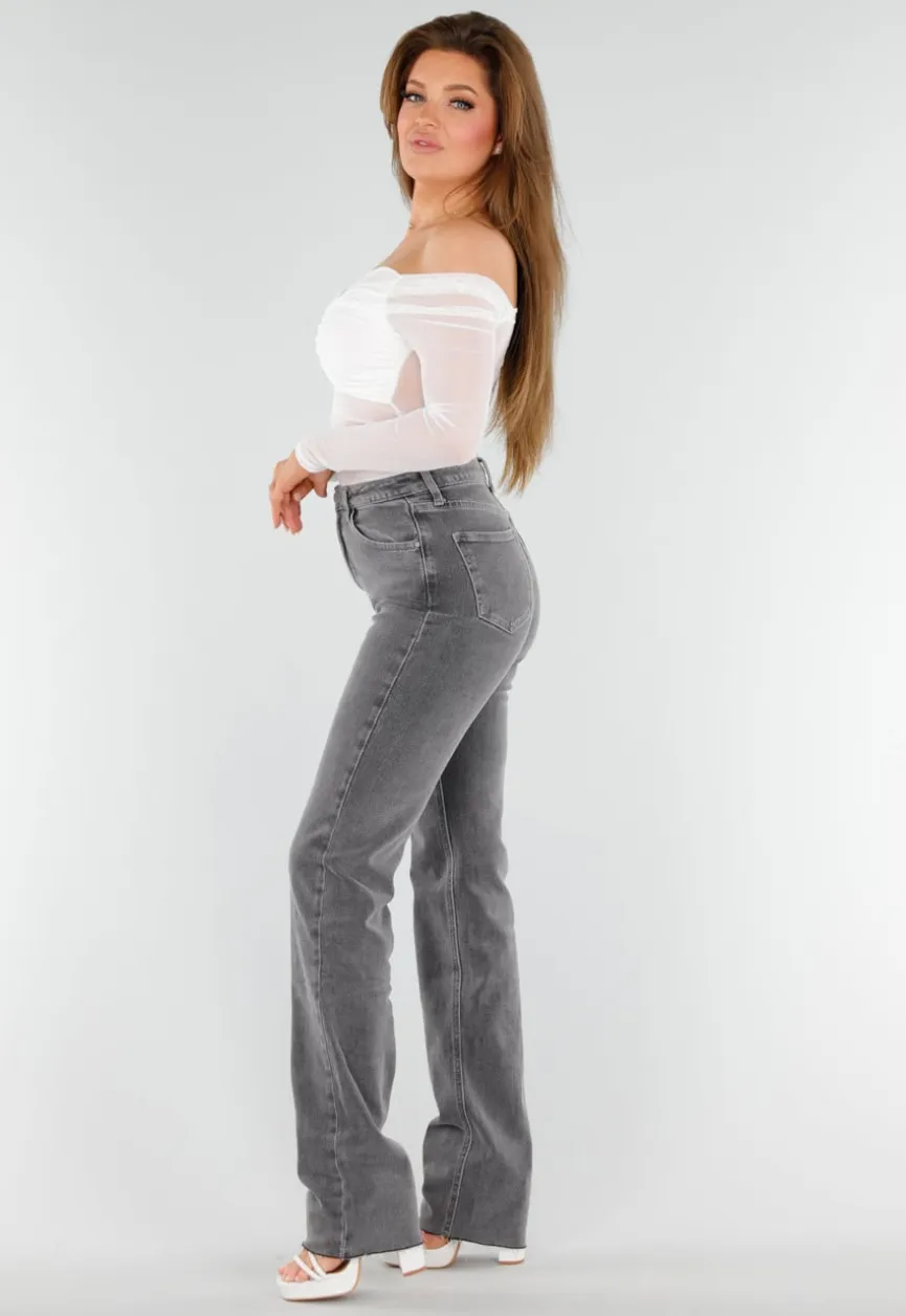 Stretch Off-Shoulder Top in Wit met Meshlook