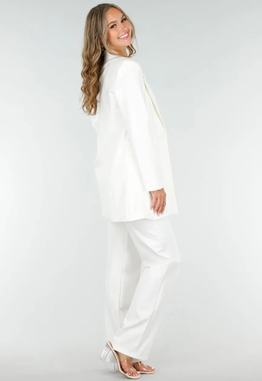 Stretchy Classy Halflange Blazer in Offwhite