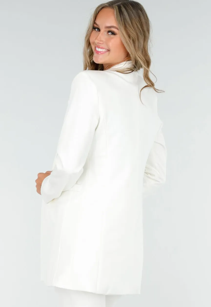 Stretchy Classy Halflange Blazer in Offwhite