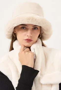 Suèdelook Bucket Hat met Bont Randje