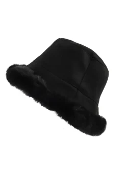Suèdelook Bucket Hat met Bont Randje