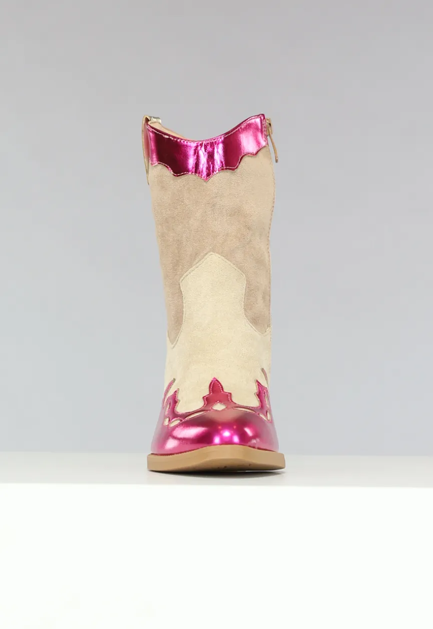 Suèdelook Laarsjes met Roze Metallic details