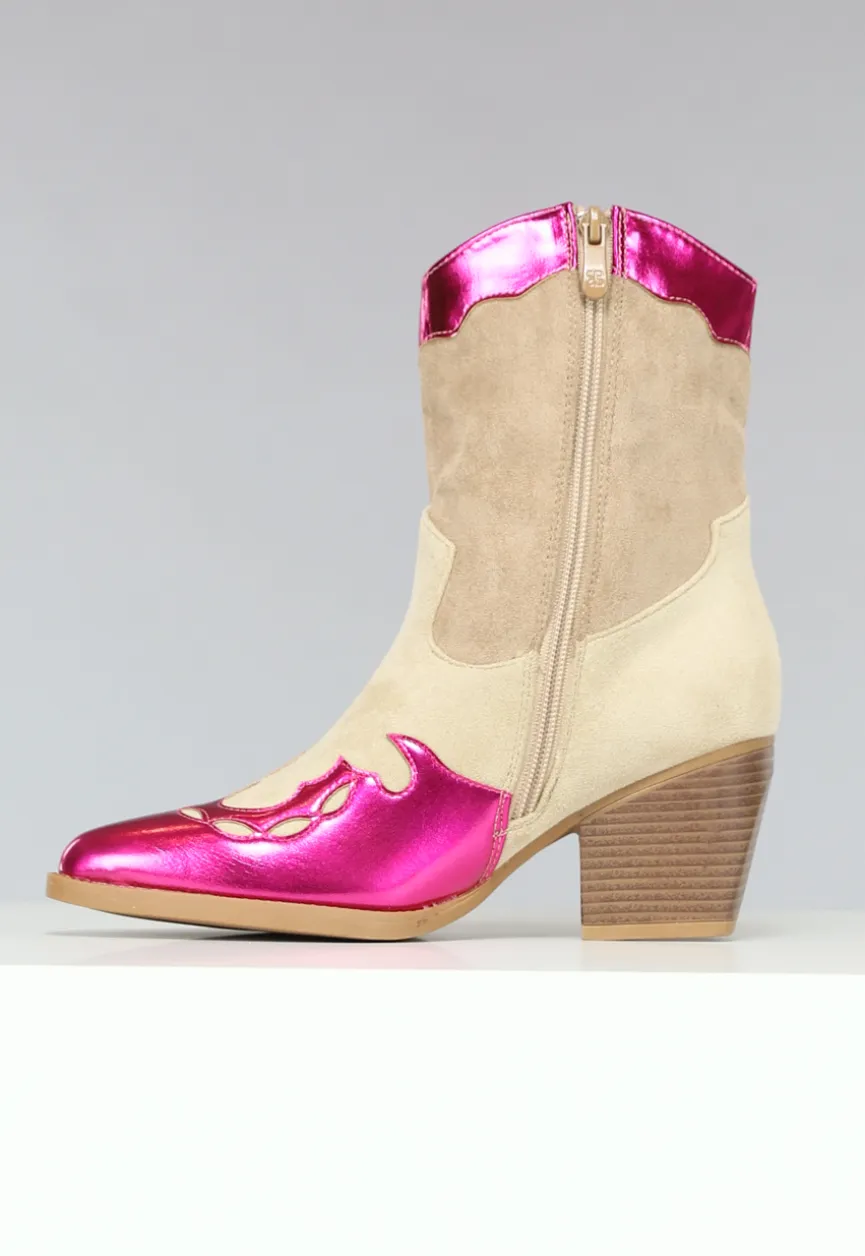 Suèdelook Laarsjes met Roze Metallic details