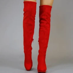 Suède-Look Overknee Laarzen met Hak Rood