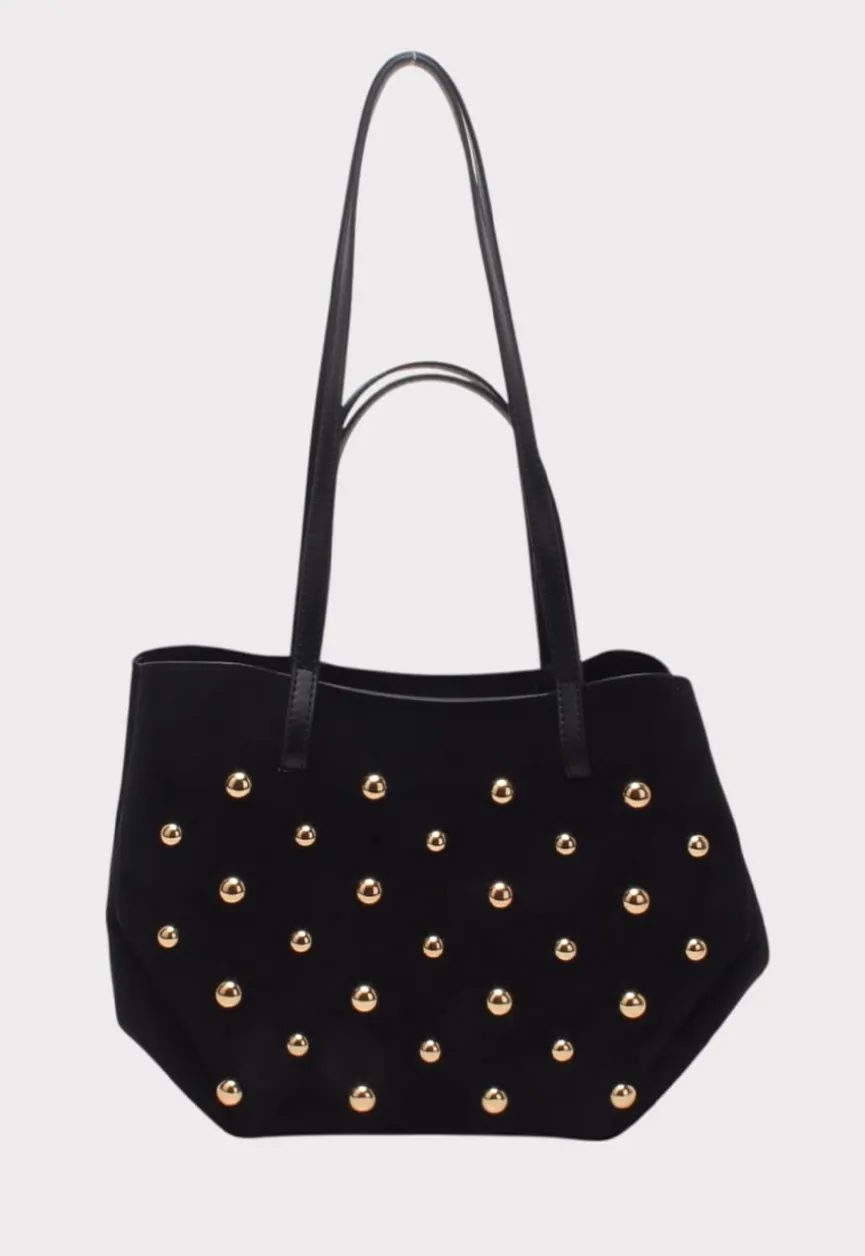 Suède Look Studded Shopper Tas met Hengsels