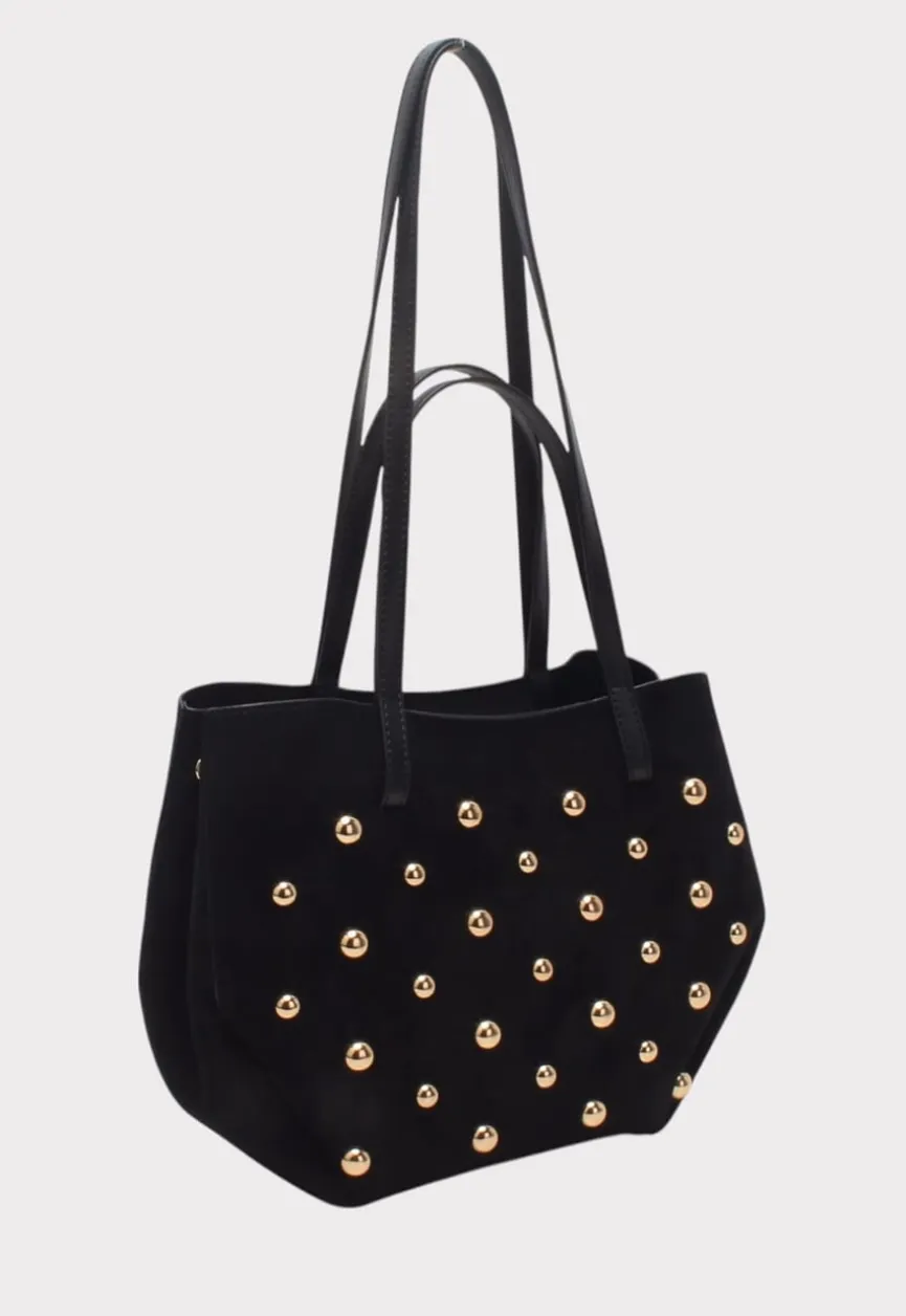 Suède Look Studded Shopper Tas met Hengsels