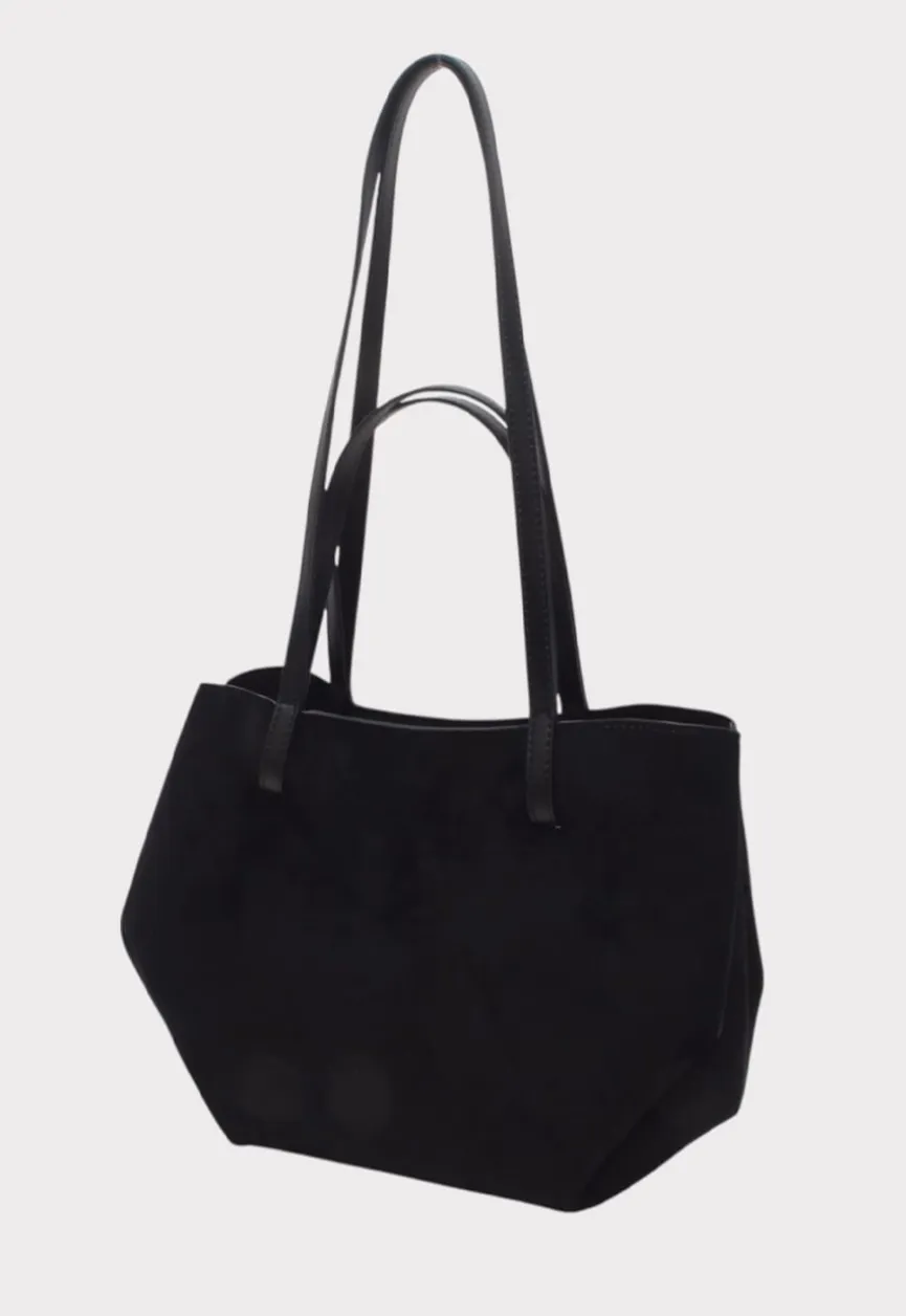 Suède Look Studded Shopper Tas met Hengsels