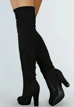 Suède-Look Overknee Laarzen met Hak Zwart
