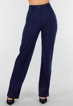 Super Stretch Straight Leg Navy Blauwe Pantalon