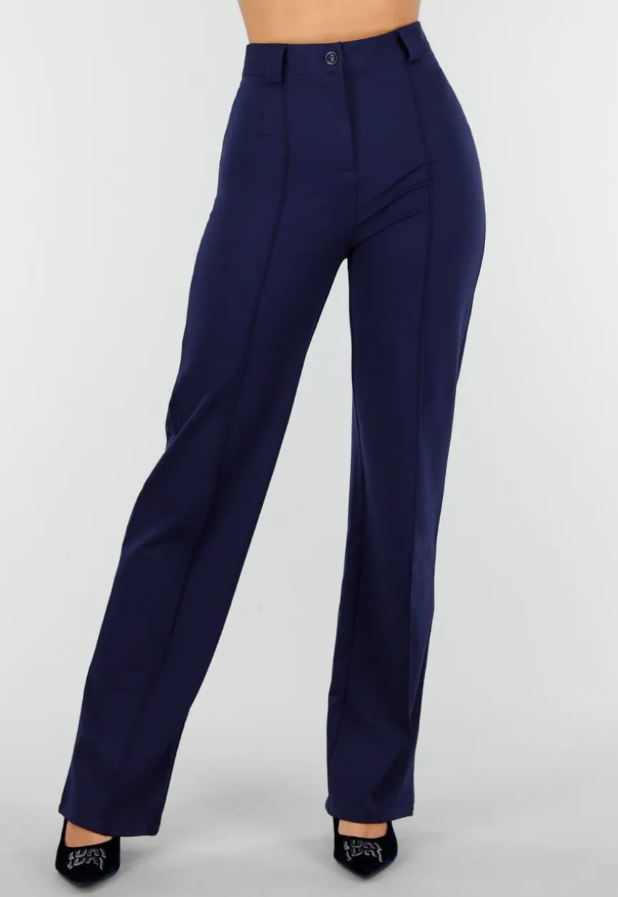 Super Stretch Straight Leg Navy Blauwe Pantalon