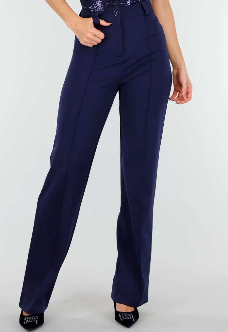 Super Stretch Straight Leg Navy Blauwe Pantalon