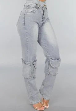 Tall Blauwe Denim Cargo Jeans met Overslag Taille