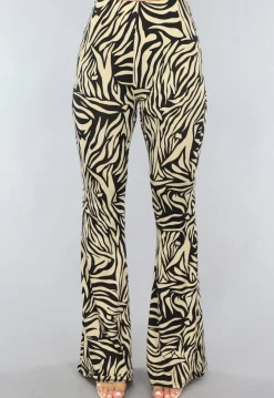 Tall Elastische Beige Zebra Broek met Wijduitlopende Pijpen