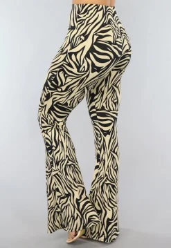 Tall Elastische Beige Zebra Broek met Wijduitlopende Pijpen