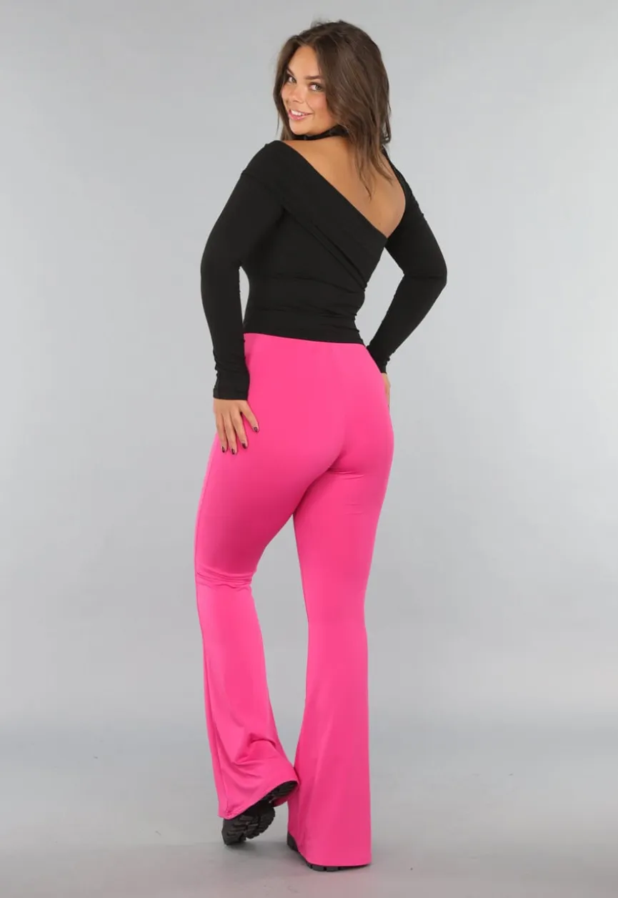 Tall Fuchsia Elastische Legging Broek met Wijde Pijpen