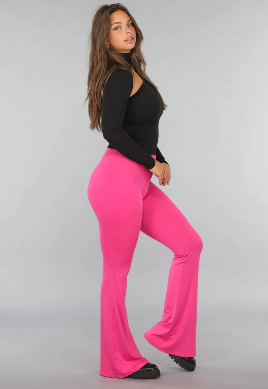 Tall Fuchsia Elastische Legging Broek met Wijde Pijpen