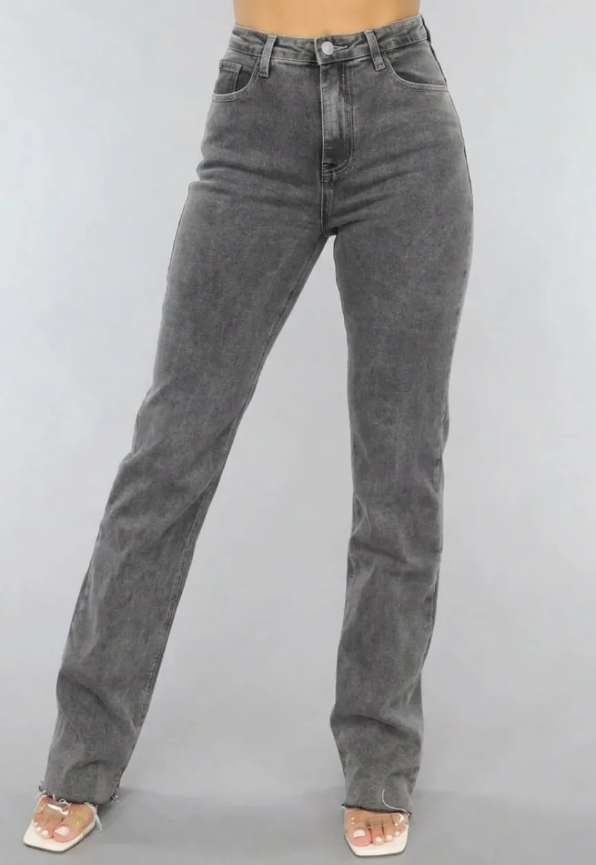 Tall Grijze Straight Leg Jeans met Stretch