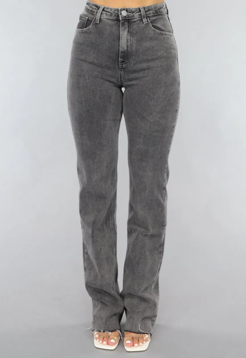 Tall Grijze Straight Leg Jeans met Stretch