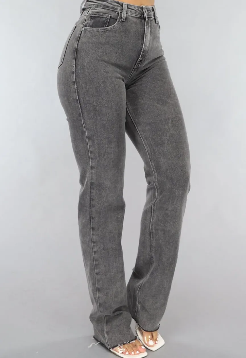Tall Grijze Straight Leg Jeans met Stretch