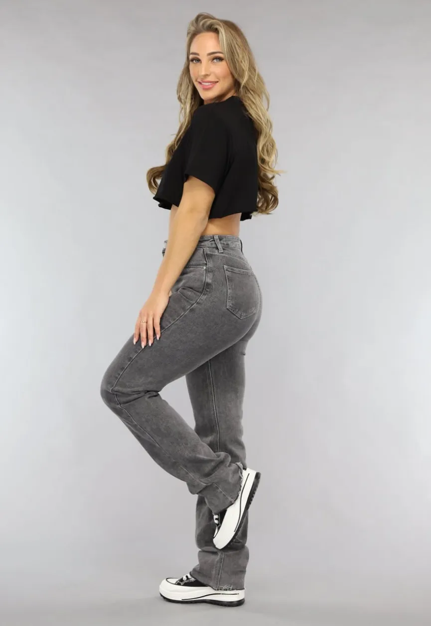 Tall Grijze Straight Leg Jeans met Stretch