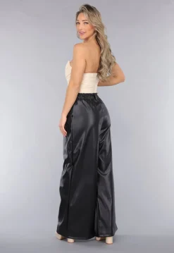 Tall Lederlook Wide Leg Pantalon in Zwart