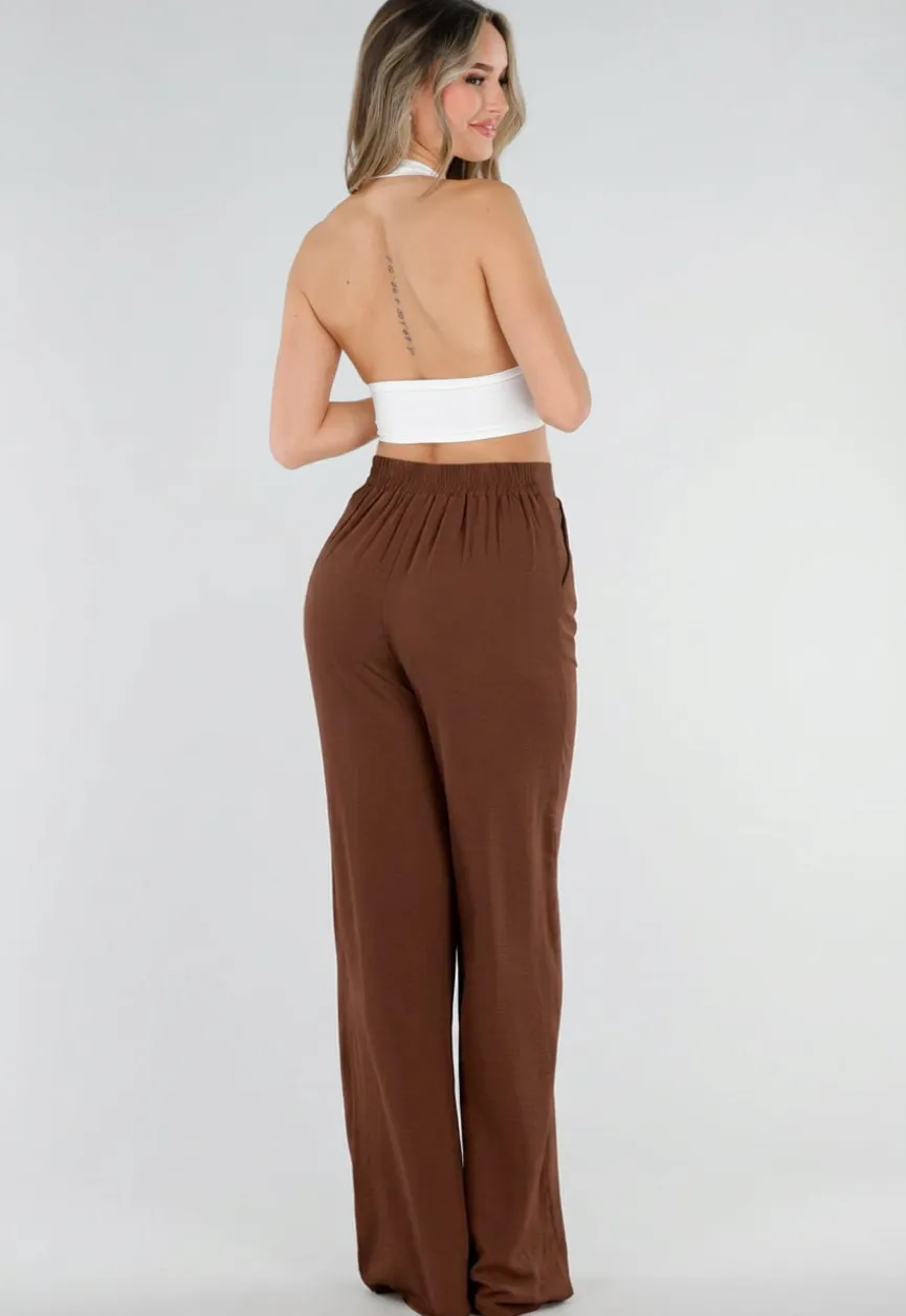 Tall Linnenlook Bruine Pantalon met Stretchband