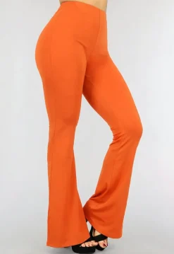 Tall Oranje Flared Broek met Hoge Taille van Stretch Stof