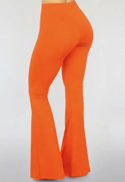 Tall Oranje Flared Broek met Hoge Taille van Stretch Stof