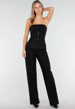 Tall Zwarte Straight Leg Super Stretch Pantalon met Glitters