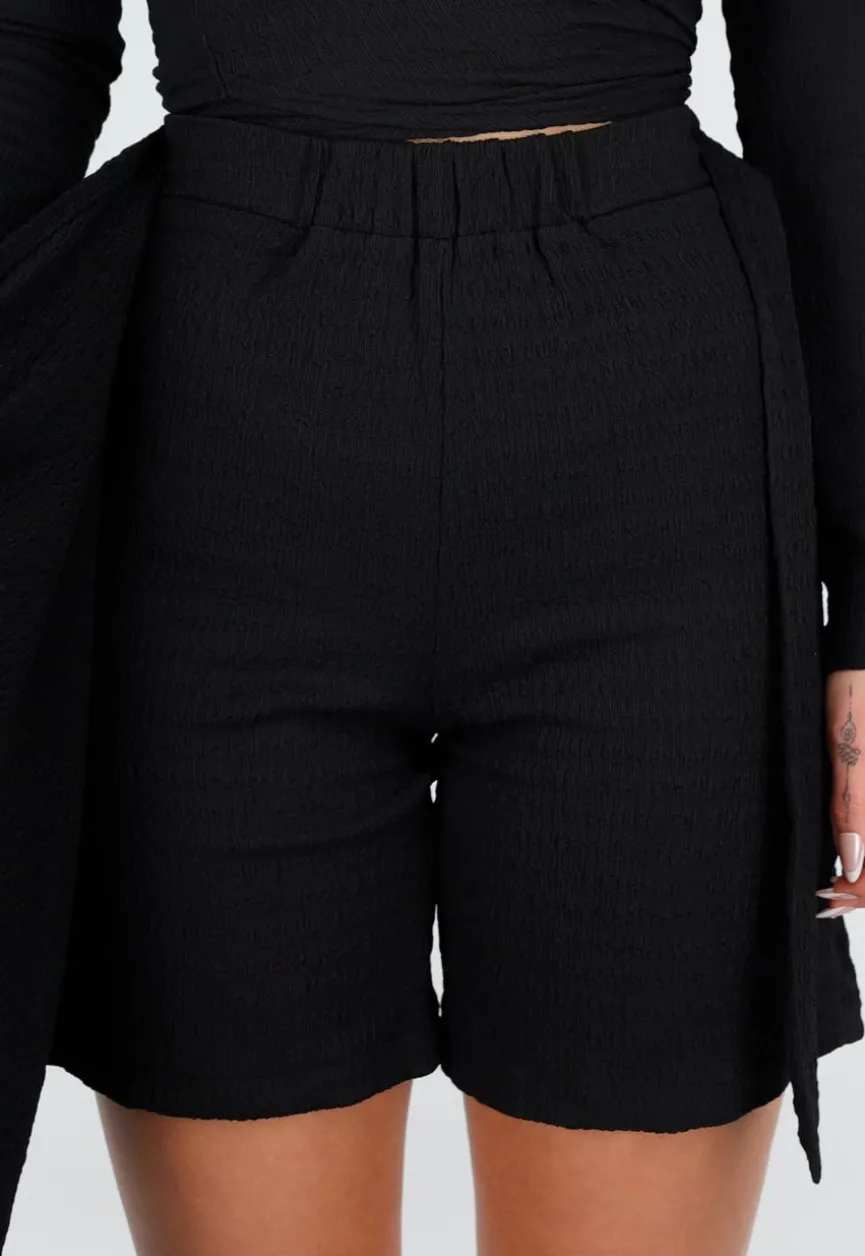 Tall Zwarte Stretch Skort met Striksluiting en Licht Structuurmateriaal