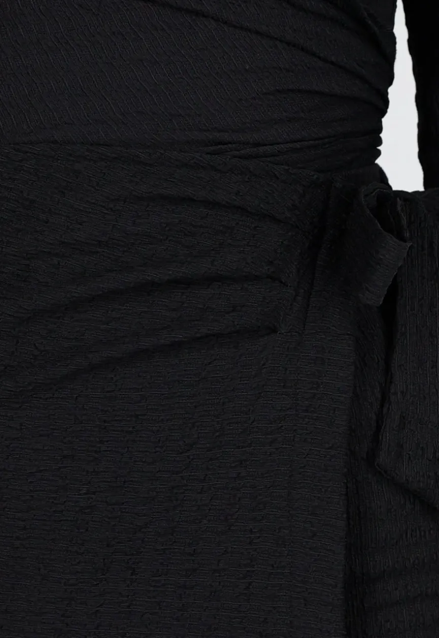 Tall Zwarte Stretch Skort met Striksluiting en Licht Structuurmateriaal