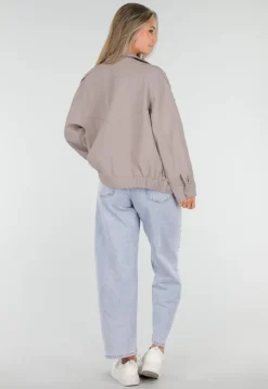 Taupe Bikerjack met Opstaande Kraag en Ritssluiting