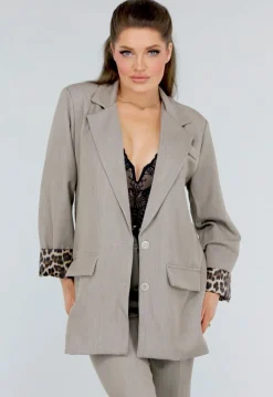 Taupe Blazerset met Leopard Details