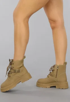Taupe Enkellaarsjes met Geborstelde Look