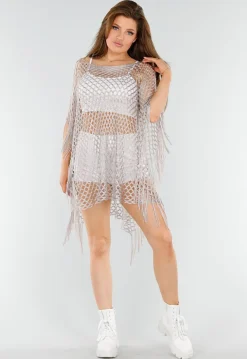 Taupe Festival Cover-Up met Franjes