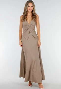 Taupe Halter Set met Geknoopte Top en Stretch