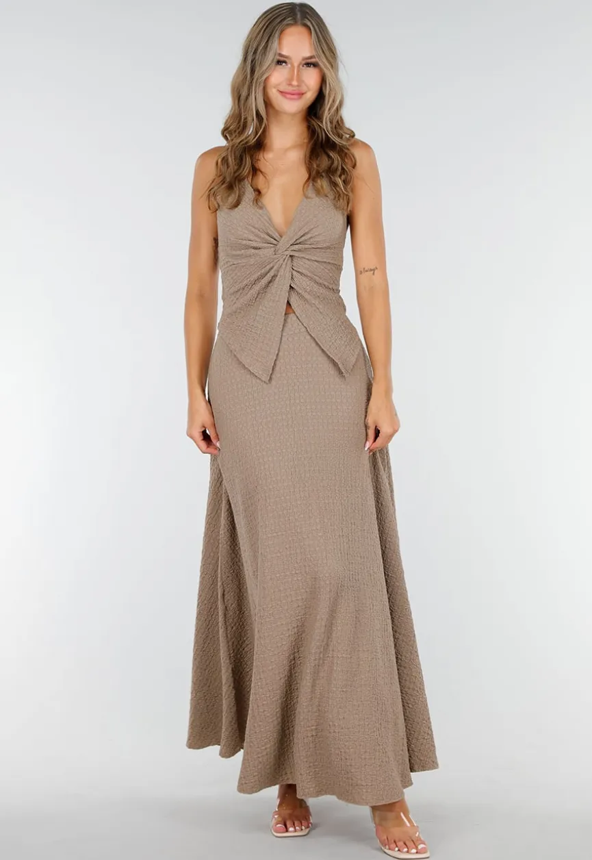 Taupe Halter Set met Geknoopte Top en Stretch