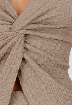 Taupe Halter Set met Geknoopte Top en Stretch