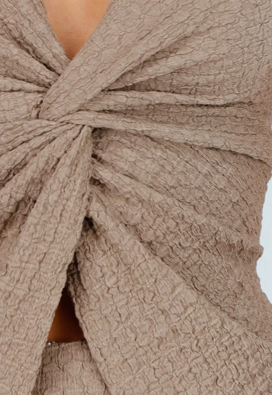 Taupe Halter Set met Geknoopte Top en Stretch