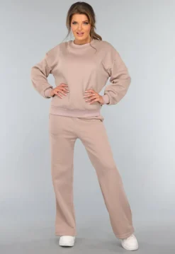 Taupe Joggingpak met Wijduitlopende Broek