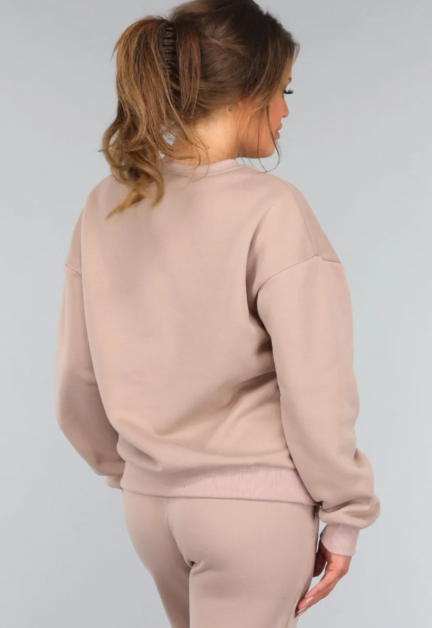 Taupe Joggingpak met Wijduitlopende Broek