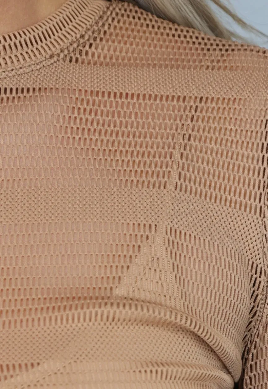 Taupe Jurk met Knit Look en Onderjurk