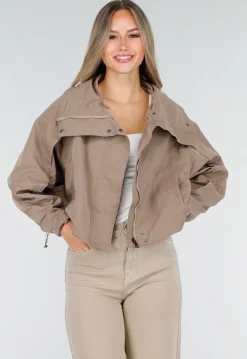 Taupekleurig Cropped Jack met Brede Overslagsluiting