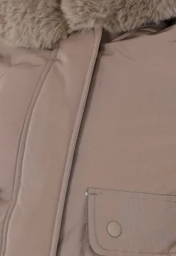 Taupe Korte Jas met Imitatiebontkraag