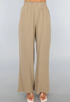 Taupe Linnenlook Broek met Wijde Pijpen