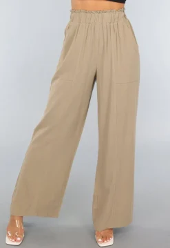 Taupe Linnenlook Broek met Wijde Pijpen
