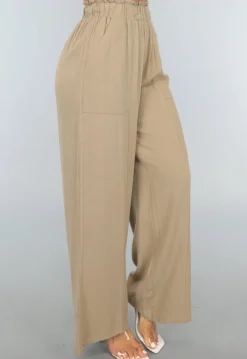 Taupe Linnenlook Broek met Wijde Pijpen